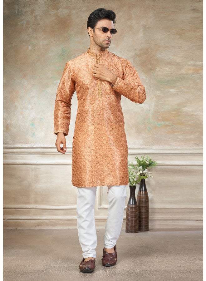OUTLUK Orange Premium Silk Kurta for Men - Image 3